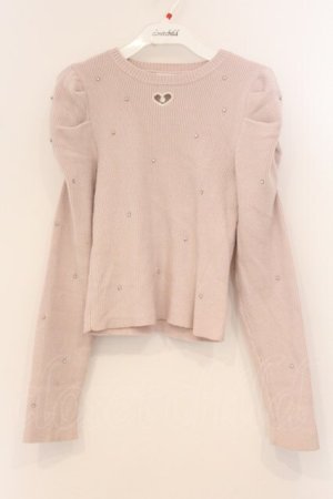 画像: evelyn / ハート透かしビジューニット  ピンク O-26-04-04-096-LO-TO-OW-OS