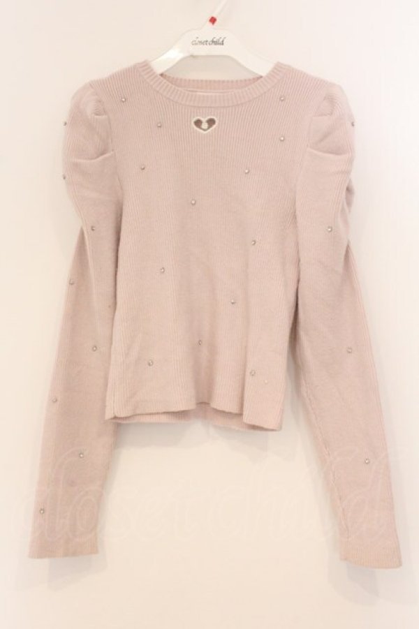 画像1: evelyn / ハート透かしビジューニット  ピンク O-26-04-04-096-LO-TO-OW-OS (1)