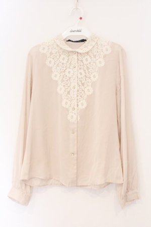 画像: an another angelus / レースヨークプリーツブラウス  ベージュ O-26-04-04-011-CA-BL-IG-OS
