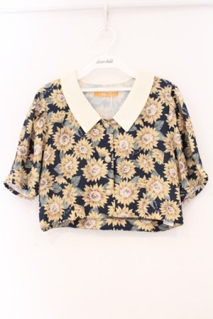 画像: Fi.n.t / アートヒマワリ柄セットアップ 単品  ネイビー×イエロー O-26-04-04-012-CA-TO-IG-OS