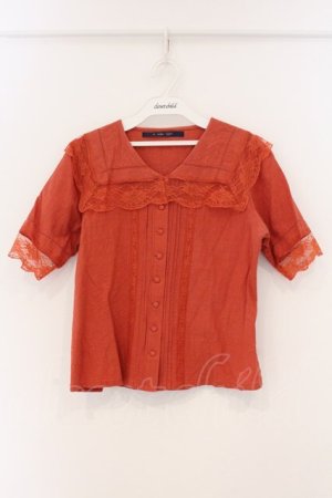 画像: an another angelus / レース使いスクエアカラーブラウス  オレンジ O-26-04-04-013-CA-BL-IG-OS