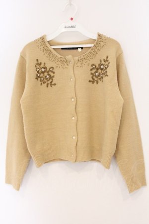 画像: an another angelus / ビーズ刺繍ニットカーディガン  ベージュ O-26-04-04-021-CA-TO-IG-OS