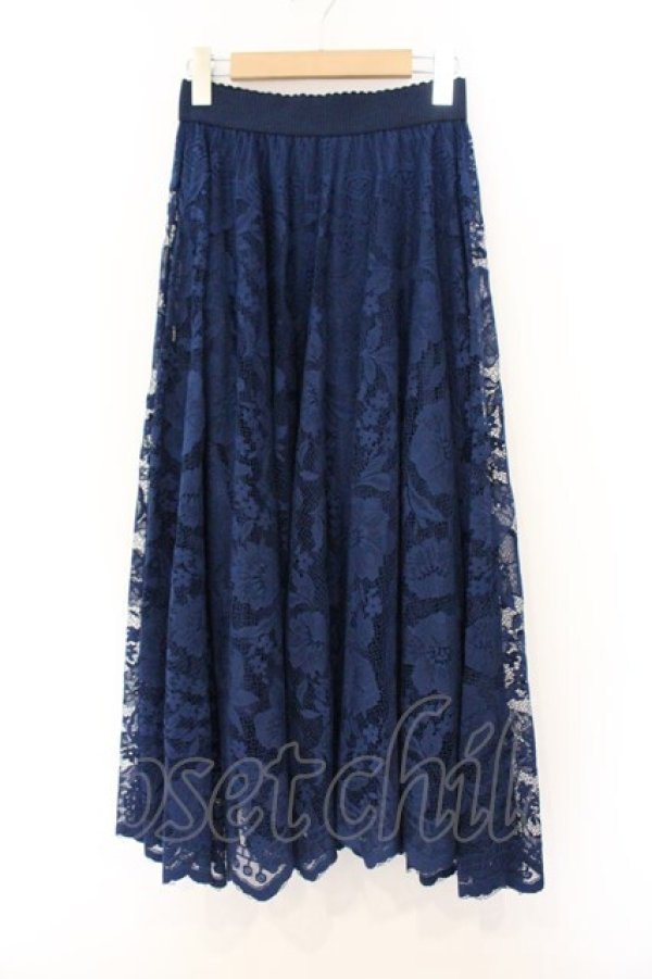 画像1: axes femme / レースサーキュラースカート M ネイビー O-26-04-04-030-AX-SK-IG-OS (1)