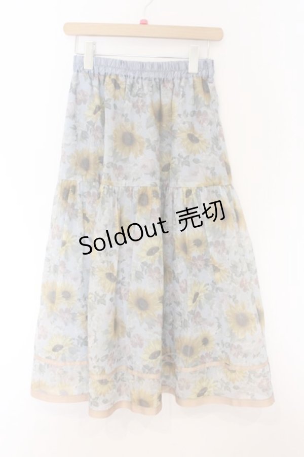 画像1: axes femme / ひまわり柄シアースカート  サックス O-26-04-05-043-AX-SK-IG-OS (1)