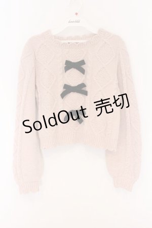 画像: Honey Cinnamon / リボン付きケーブルニット F ピンク O-26-04-05-052-LO-TO-OW-OS