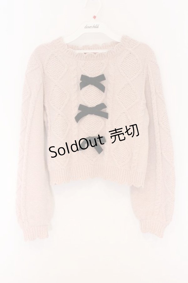 画像1: Honey Cinnamon / リボン付きケーブルニット F ピンク O-26-04-05-052-LO-TO-OW-OS (1)