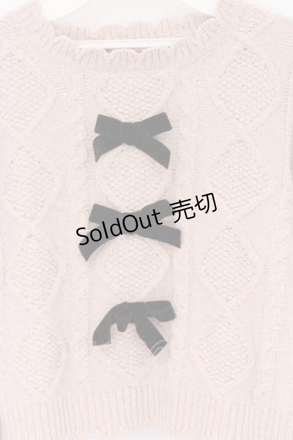 画像2: Honey Cinnamon / リボン付きケーブルニット F ピンク O-26-04-05-052-LO-TO-OW-OS (2)