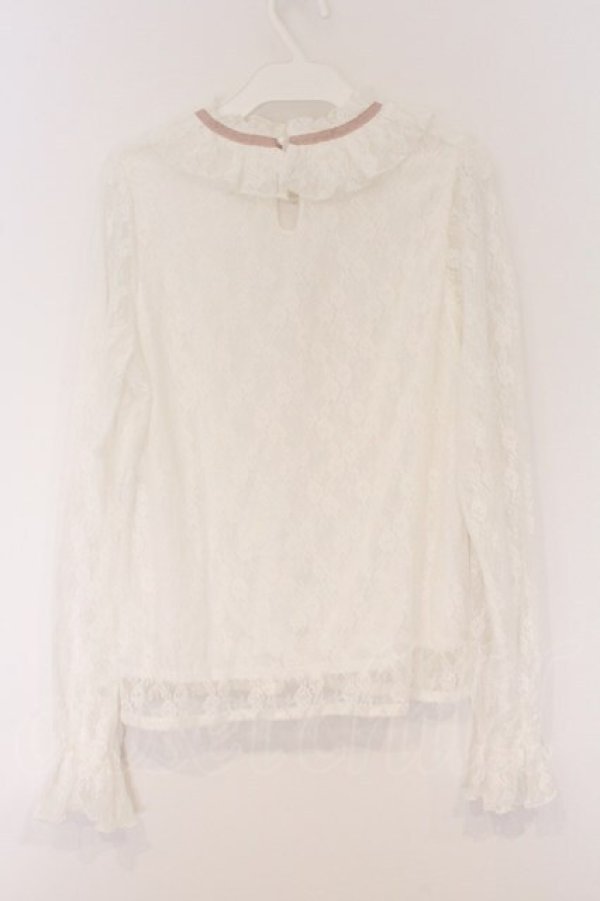 画像3: DearMyLove / フリルネックレーストップス M シロ×ピンクリボン O-26-04-05-053-EL-TO-OW-OS (3)