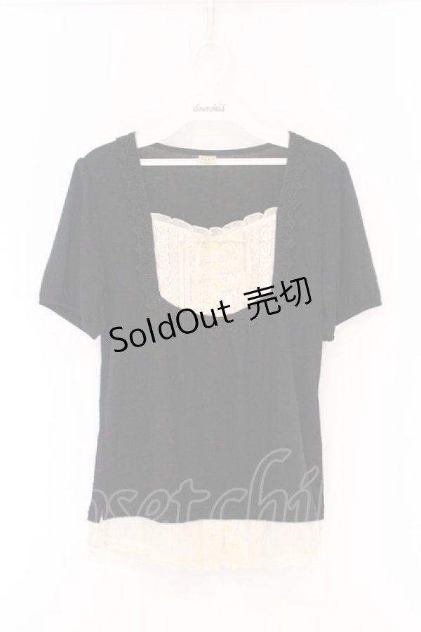 画像1: axes femme / タックレースパフTシャツ  クロ O-26-04-05-007-AX-TO-IG-OS (1)