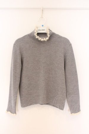 画像: Jane Marple / Frill-trim turtleneck sweater　ニットプルオーバー M グレー O-26-04-05-068-JM-TO-OW-OS