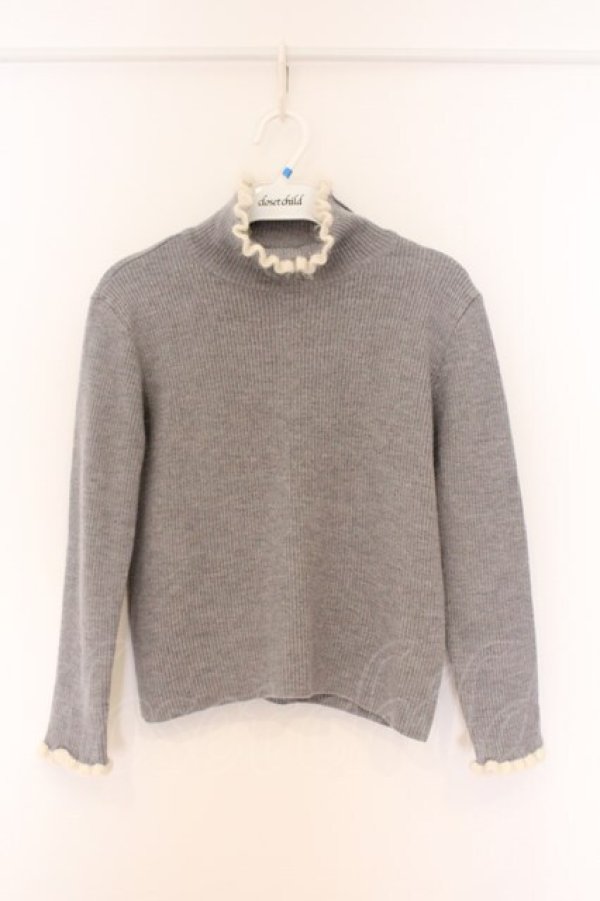 画像1: Jane Marple / Frill-trim turtleneck sweater　ニットプルオーバー M グレー O-26-04-05-068-JM-TO-OW-OS (1)