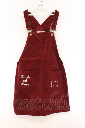 画像: Rydia / コビニャー刺繍サロペットスカート  ワイン O-26-04-05-072-PU-OP-OW-OS