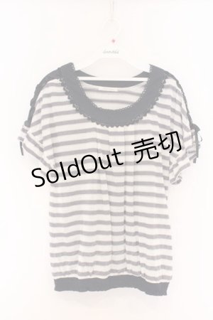 画像: axes femme / ショルダーレースアップボーダーTシャツ M ネイビー×オフシロ O-26-04-05-008-AX-TO-IG-OS