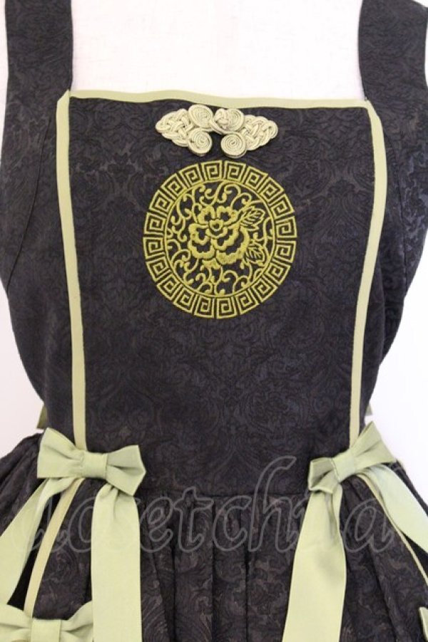 画像2: axes femme kawaii / 牡丹刺繍チャイナジャンスカ M クロ×グリーン O-26-04-05-080-AX-OP-OW-OS (2)