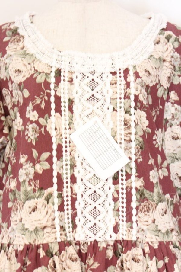 画像2: marcHenTica / オールドローズ・ミルフィーユワンピース ハイエルフサイズ ワイン O-26-04-05-082-LO-OP-OW-OS (2)