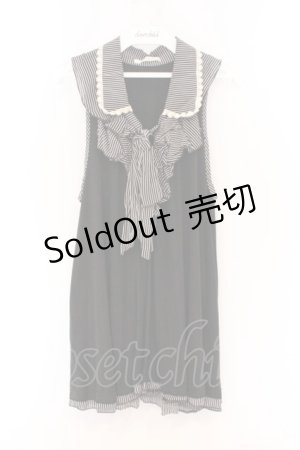 画像: axes femme / フリルストライプ襟付きノースリーブトップス M クロ O-26-04-05-009-AX-TO-IG-OS