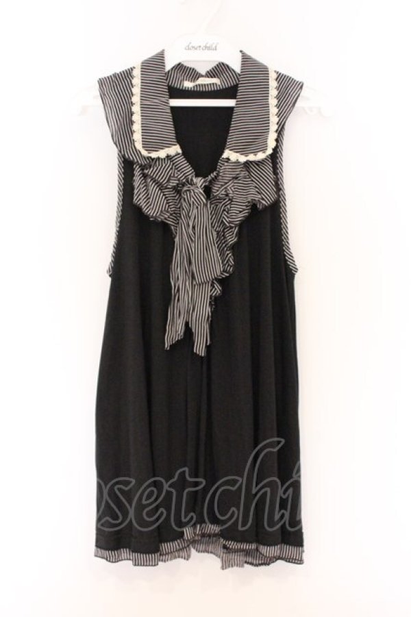 画像1: axes femme / フリルストライプ襟付きノースリーブトップス M クロ O-26-04-05-009-AX-TO-IG-OS (1)