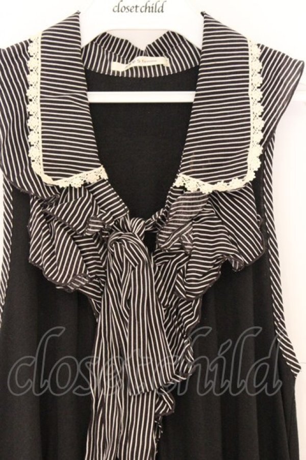 画像2: axes femme / フリルストライプ襟付きノースリーブトップス M クロ O-26-04-05-009-AX-TO-IG-OS (2)