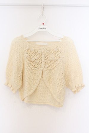 画像: PINK HOUSE / フラワーモチーフ透かし編みボレロ  アイボリー O-26-04-05-099-LO-TO-IG-OS