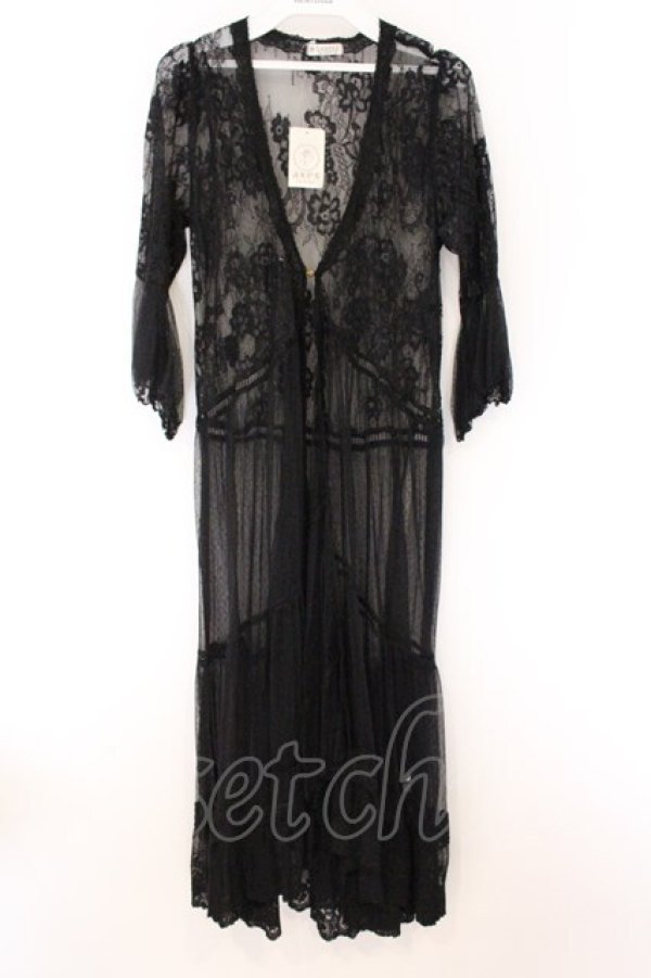 画像1: axes femme / ガウン風レースロングカーデイガン M クロ O-26-04-05-107-AX-TO-IG-OS (1)