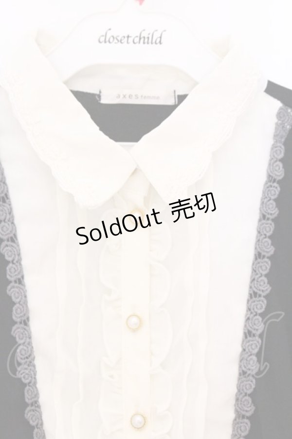 画像2: axes femme / ブラウスレイヤードカットソー M クロ×シロ O-26-04-05-011-AX-TO-IG-OS (2)