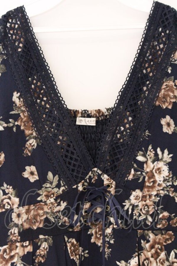 画像2: axes femme / クラシック花柄ジャンスカ  ネイビー O-26-04-05-109-AX-OP-IG-OS (2)