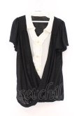 画像1: axes femme / 開衿シャツレイヤードカシュクール風Tシャツ M クロ×アイボリー O-26-04-05-012-AX-TO-IG-OS (1)