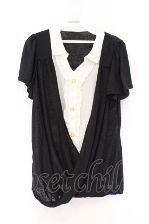 画像: axes femme / 開衿シャツレイヤードカシュクール風Tシャツ M クロ×アイボリー O-26-04-05-012-AX-TO-IG-OS