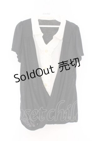 画像: axes femme / 開衿シャツレイヤードカシュクール風Tシャツ M クロ×アイボリー O-26-04-05-012-AX-TO-IG-OS