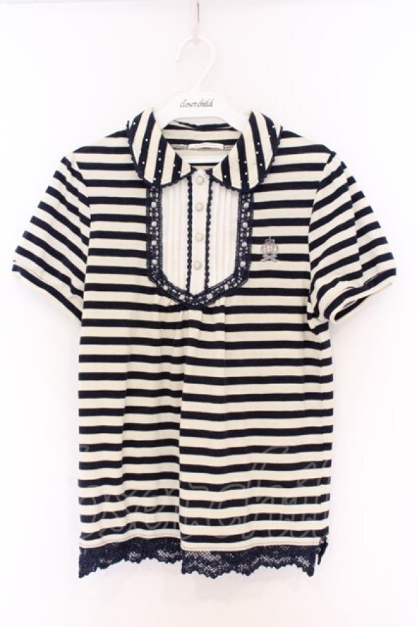 画像1: axes femme / ボーダーポロシャツ M アイボリー×ネイビー O-26-04-05-017-AX-TO-IG-OS (1)