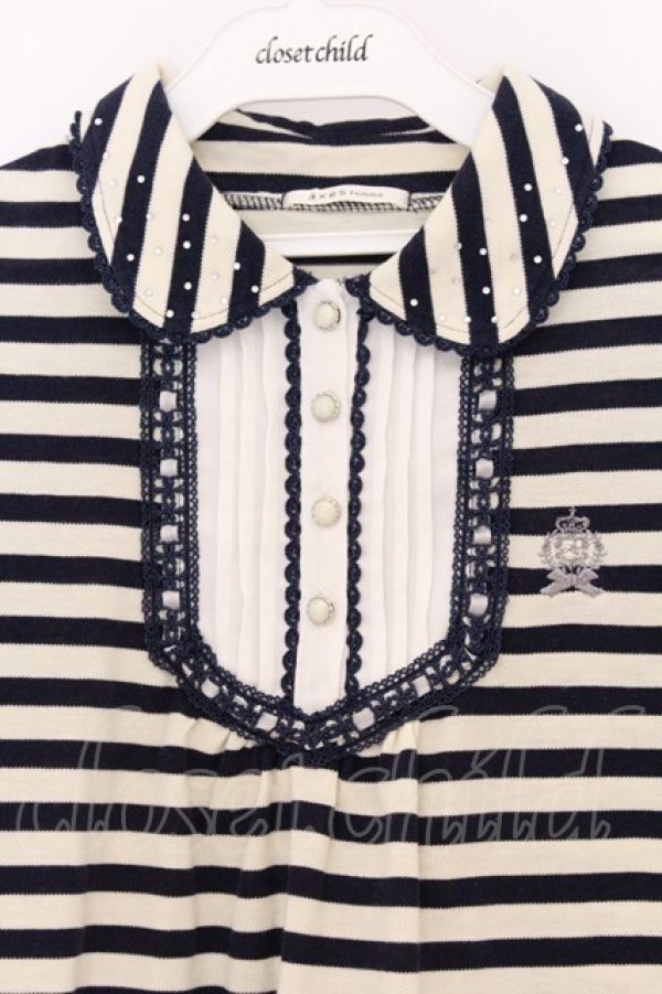 画像2: axes femme / ボーダーポロシャツ M アイボリー×ネイビー O-26-04-05-017-AX-TO-IG-OS (2)