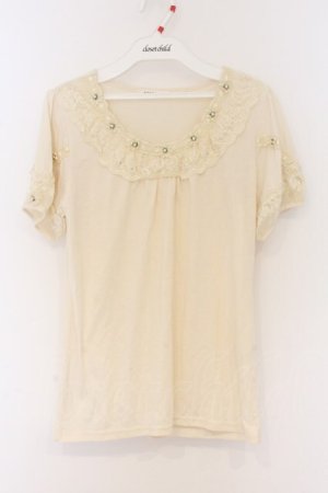 画像: axes femme / はしごレースパフTシャツ  アイボリー O-26-04-05-018-AX-TO-IG-OS