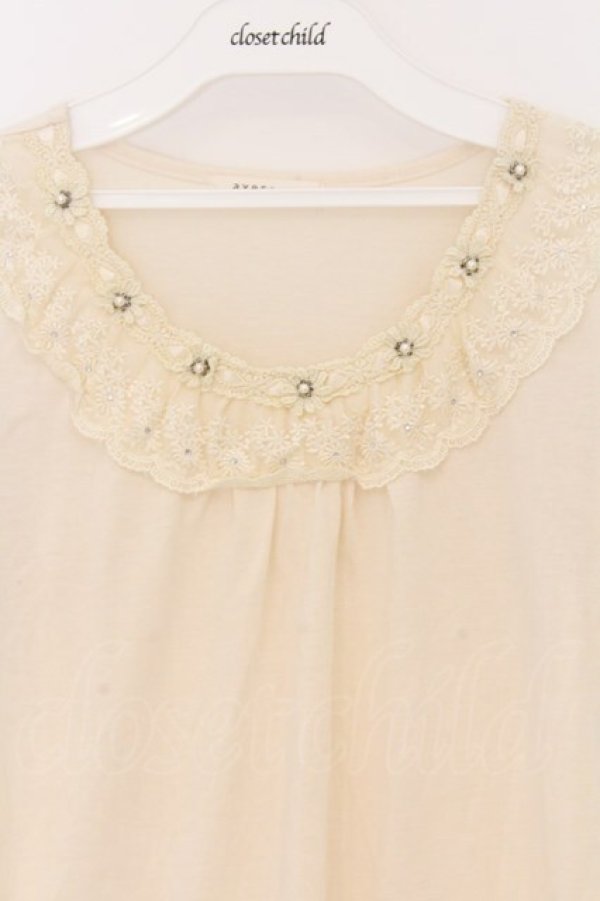 画像2: axes femme / はしごレースパフTシャツ  アイボリー O-26-04-05-018-AX-TO-IG-OS (2)