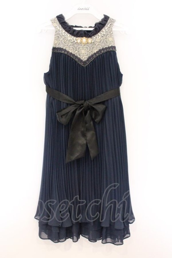 画像1: axes femme / ラメ刺繍プリーツドレス  ネイビー O-26-04-05-022-AX-OP-IG-OS (1)