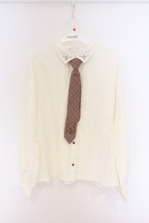 画像: axes femme / チェック柄ネクタイ付ブラウス F 生成り×ブラウン O-26-04-05-003-AX-BL-IG-OS