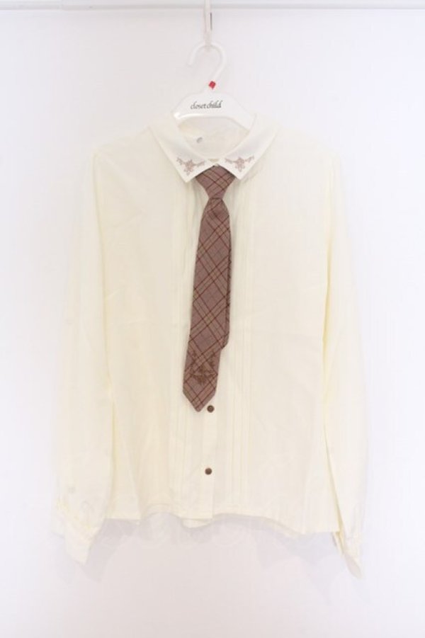 画像1: axes femme / チェック柄ネクタイ付ブラウス F 生成り×ブラウン O-26-04-05-003-AX-BL-IG-OS (1)