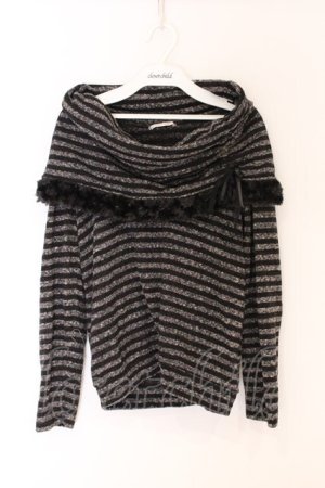 画像: axes femme / ボーダー柄オフタートルニット M クロ O-26-04-05-026-AX-TO-IG-OS