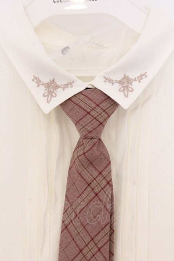 画像2: axes femme / チェック柄ネクタイ付ブラウス F 生成り×ブラウン O-26-04-05-003-AX-BL-IG-OS (2)