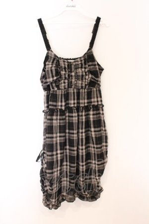 画像: axes femme / チェックドロストキャミワンピース  クロ×ベージュ O-26-04-05-030-AX-OP-IG-OS