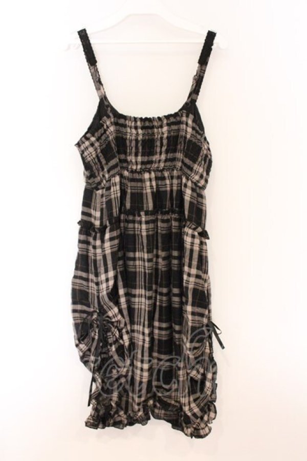 画像3: axes femme / チェックドロストキャミワンピース  クロ×ベージュ O-26-04-05-030-AX-OP-IG-OS (3)