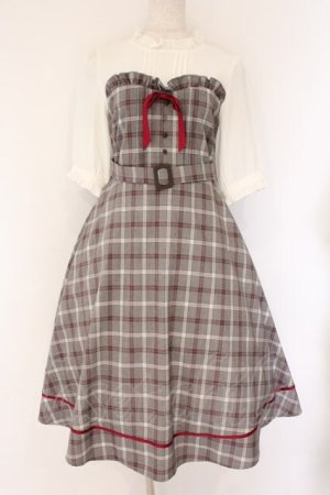 画像: Amavel / 貴婦人のロング丈レイヤード風5分袖ワンピース F シロｘグレー O-26-04-06-045-CA-OP-YM-OS