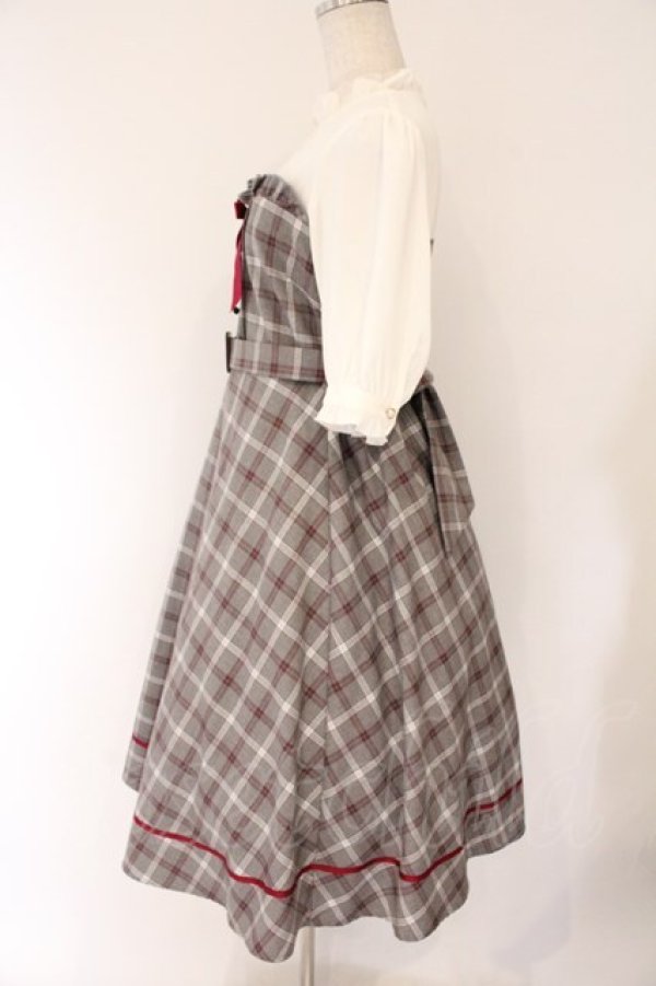 画像3: Amavel / 貴婦人のロング丈レイヤード風5分袖ワンピース F シロｘグレー O-26-04-06-045-CA-OP-YM-OS (3)