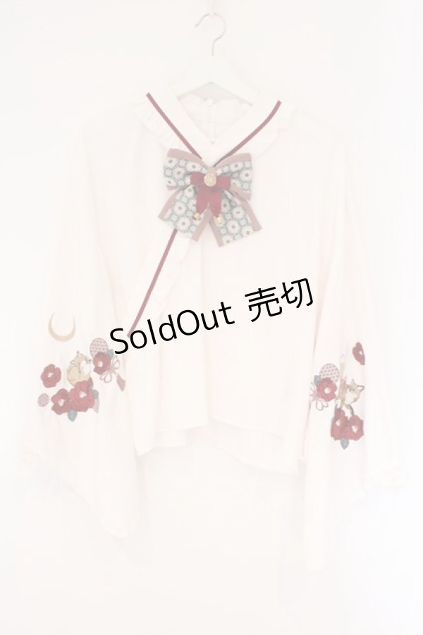 画像1: Amavel / 月夜の狐と寒椿 和風ブラウス F シロ（ピンク） O-26-04-06-005-CA-BL-YM-OS (1)