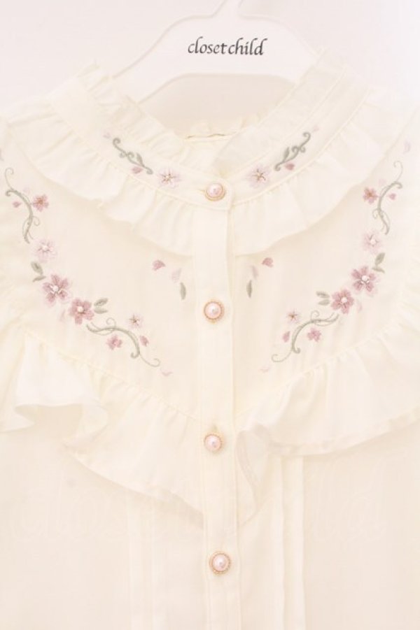 画像2: axes femme / 桜刺繍スタンドブラウス M アイボリー O-26-04-06-072-AX-BL-YM-OS (2)
