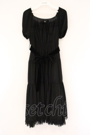 画像: PINK HOUSE / ドットチュールフリルワンピース  クロ O-26-04-06-077-LO-OP-IG-OS