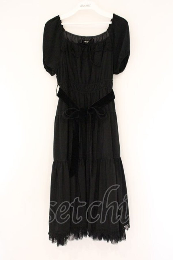 画像1: PINK HOUSE / ドットチュールフリルワンピース  クロ O-26-04-06-077-LO-OP-IG-OS (1)