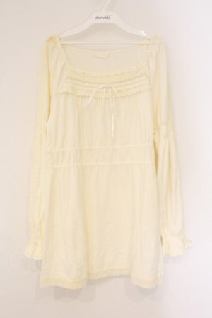 画像: PINK HOUSE / パフスリーブはしごレースチュニック  オフ O-26-04-06-087-LO-TO-IG-OS