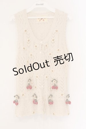 画像: PINK HOUSE / 苺ニットモチーフ付き前開きニットベスト  アイボリー O-26-04-06-091-LO-TO-IG-OS