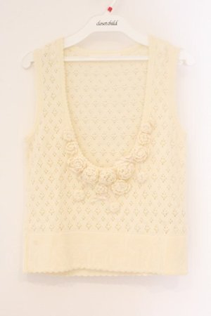 画像: PINK HOUSE / フラワーモチーフアンダーバストニットベスト  オフ O-26-04-06-092-LO-TO-IG-OS