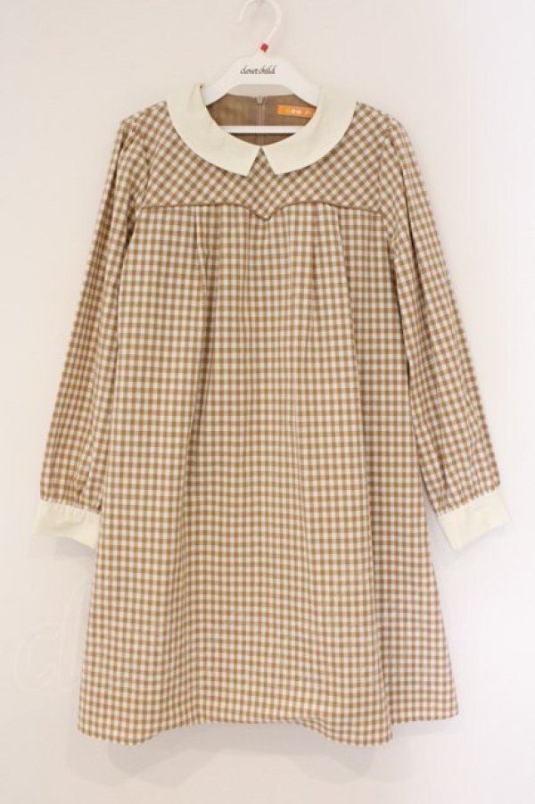 画像1: Fi.n.t / チェックAラインワンピース  ベージュ O-26-04-06-097-CA-OP-IG-OS (1)